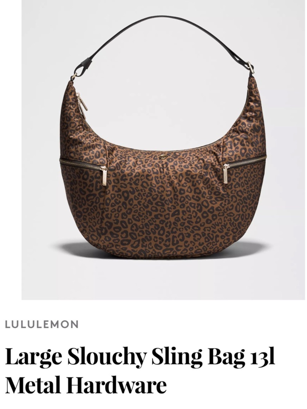 LULULEMON Leopard 
Large Slouchy Sling Bag 13L
Gold Metal Hardware. NWT